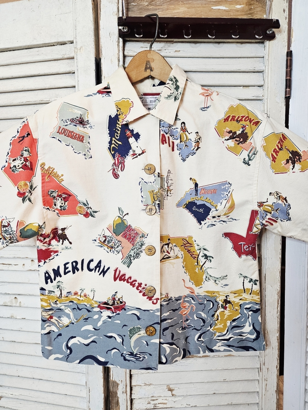 Vintage 90s F.L. Malik American Vacations 100% Cotton Short Sleeve Shirt Medium